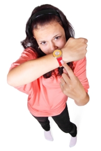 Woman in Red Yellow Round Analog Watch